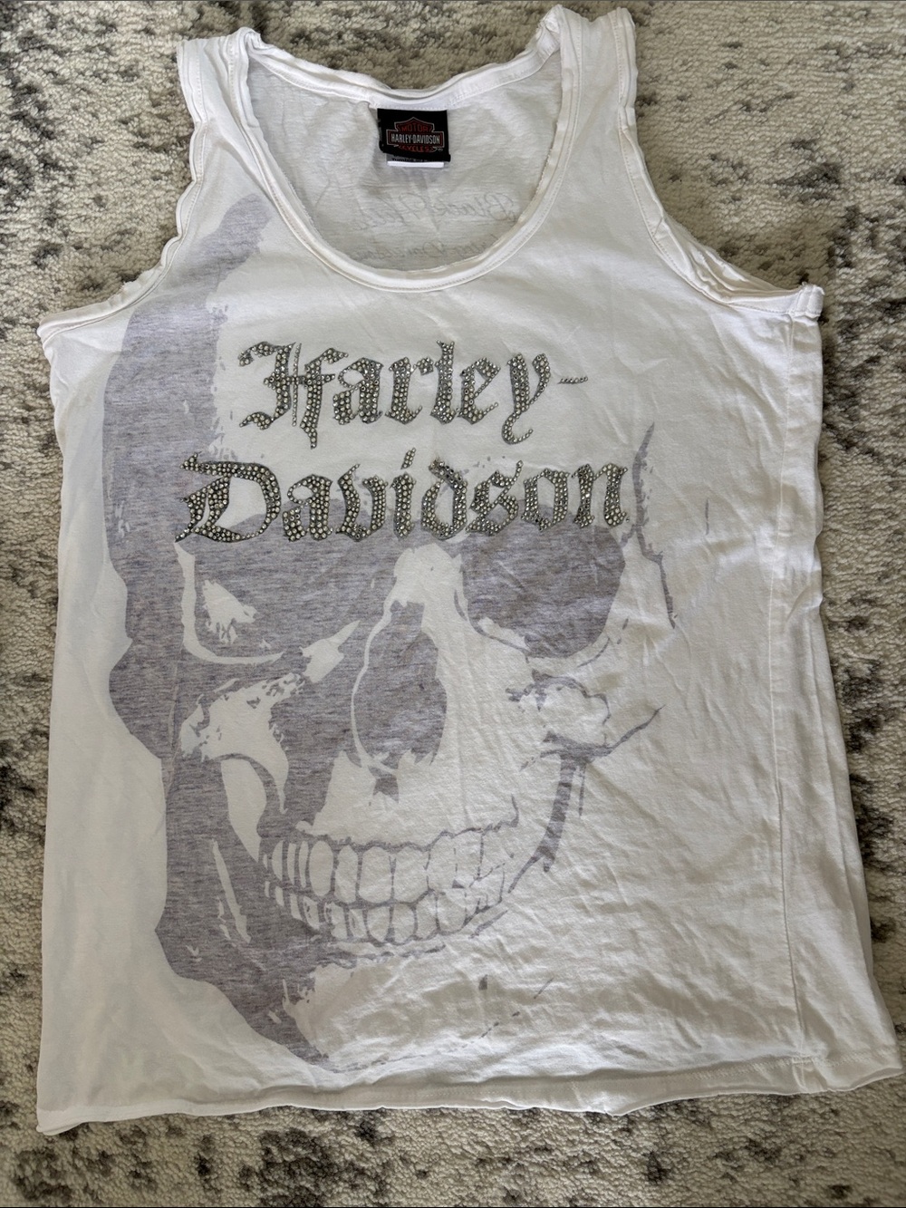 Harley-Davidson White Tank with Silver Skull Print
